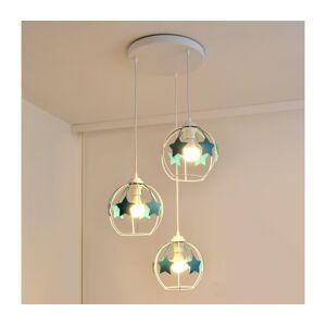Dětský lustr na lanku STARS 3xE27/15W/230V tyrkysová/bílá