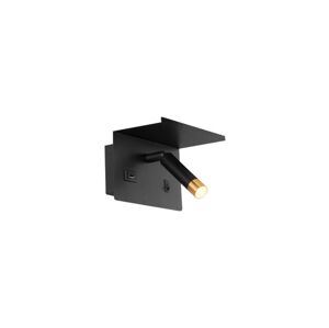 Nástěnné bodové svítidlo s policí a USB nabíječkou 1xG9/35W/230V černá/zlatá