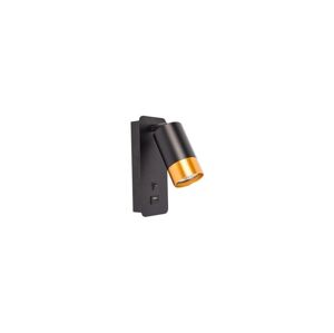 Nástěnné bodové svítidlo s USB nabíječkou 1xGU10/35W/230V černá/zlatá