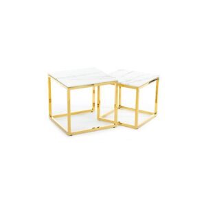 HowHomely SADA 2x Konferenční stolek LIGHT 42x45 cm zlatá/bílý mramor