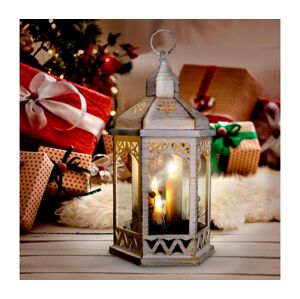 LED vánoční lucerna bílá 33cm 3x LED svíčka 3x AAA